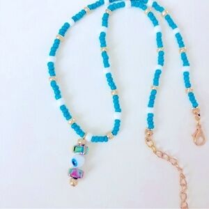 Handmade Glass Bead Necklace with Handmade Charm Pendant | L2